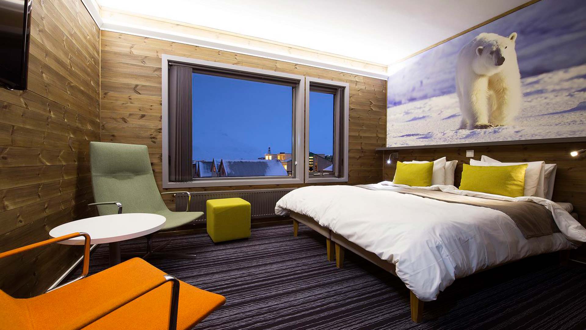 A guest room of the Svalbard Hotel