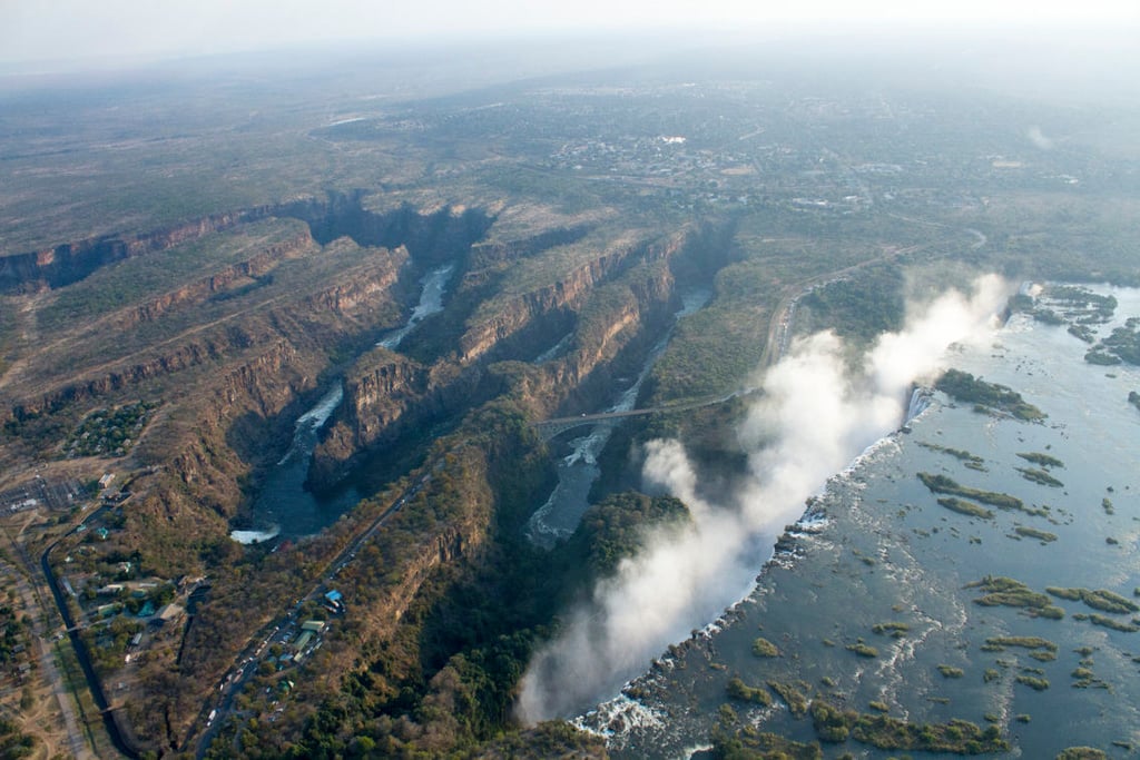 Helicopter over vic falls - discover zimbabwe and action