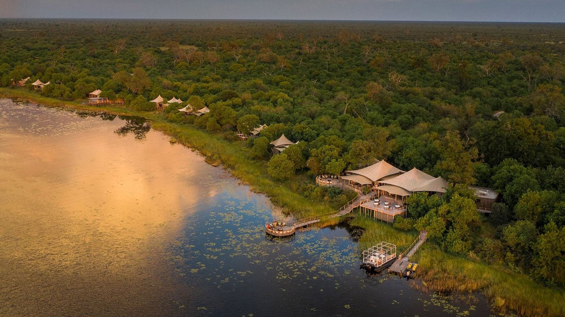 an aerial photo of the DumaTao lodge in Botswana