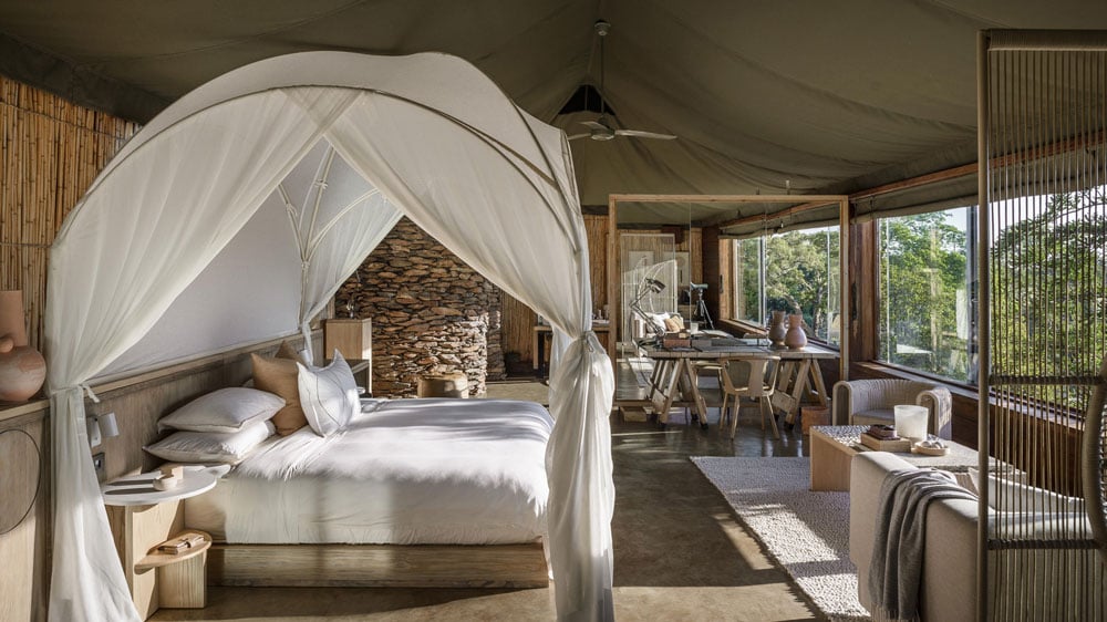 the guest rooms at faru faru lodge in tanzania
