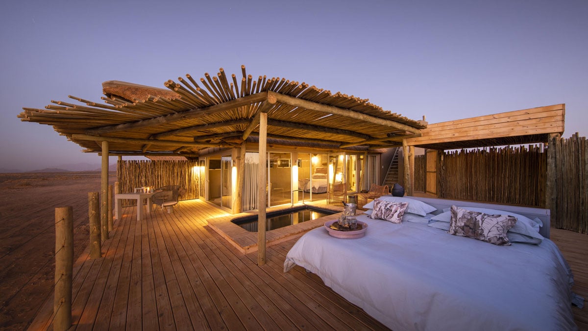 an image of the guest sleepout deck at little kulala in sossusvlei in namibia