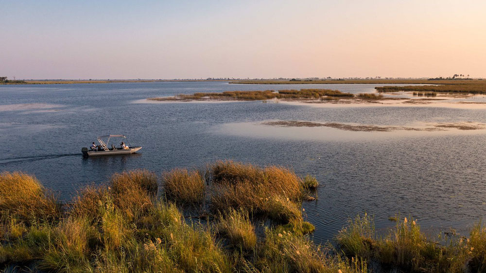 an aerial image of the guest boating activity at great plains conservation