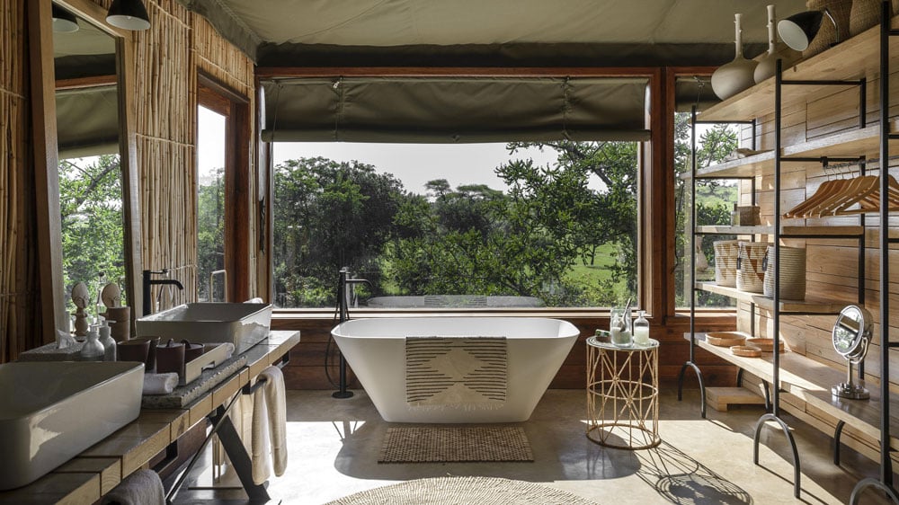 the guest rooms at faru faru lodge in tanzania